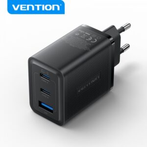 vention cargador de pared gan 3 puertos usb (c + c + a) (65w/65w/30w) eu color negro