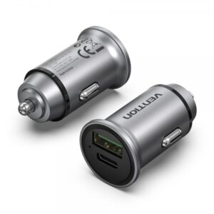 vention cargador de coche 20w 2xusb (a+c) qc4.0 3.4a diseño mini aluminio gris