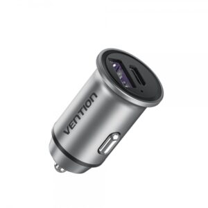 vention cargador de coche 30w 2xusb (a+c) qc4.0 5a diseño mini aluminio gris