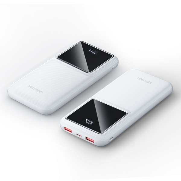vention bateria powerbank 10000mah 22.5w usb (c+a+a) con pantalla led color blanco
