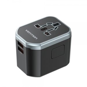 vention cargador de viaje universal 1xusb c a 2xusb 20w color negro