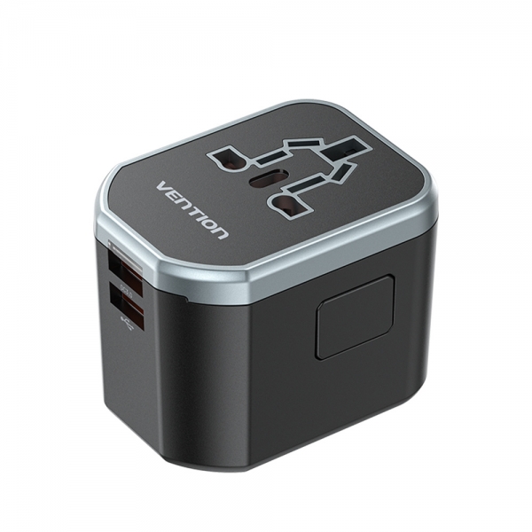 vention cargador de viaje universal 1xusb c a 2xusb 20w color negro