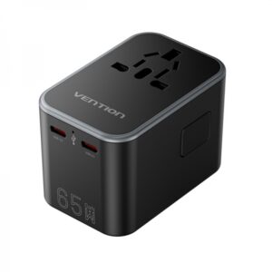 vention adaptador de viaje universal gan 65w 3 puertos usb (c+c+a 65w/65w/30w) color negro