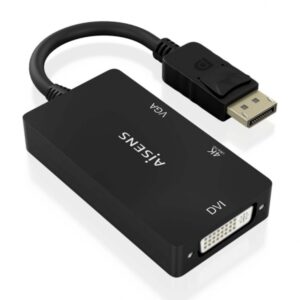 aisens conversor mst/sst displayport a dvi/hdmi/vga 3 en 1 conector dp macho salidas hdmi 4k@60hz, dvi y vga soporta modo sst y mst color negro