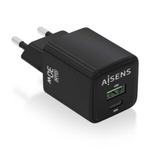 aisens cargador gan usb c 30w alta eficiencia energetica tecnologia ai para carga rapida multiples protecciones de seguridad compatible con usb c y usb a carga simultanea de 2 dispostivos
