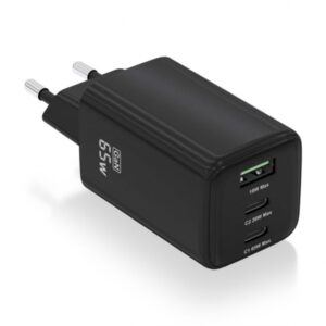 aisens cargador gan usb c 65w alta eficiencia energetica tecnologia ai para carga rapida multiples protecciones de seguridad compatible con usb c y usb a carga simultanea de 3 disositivos