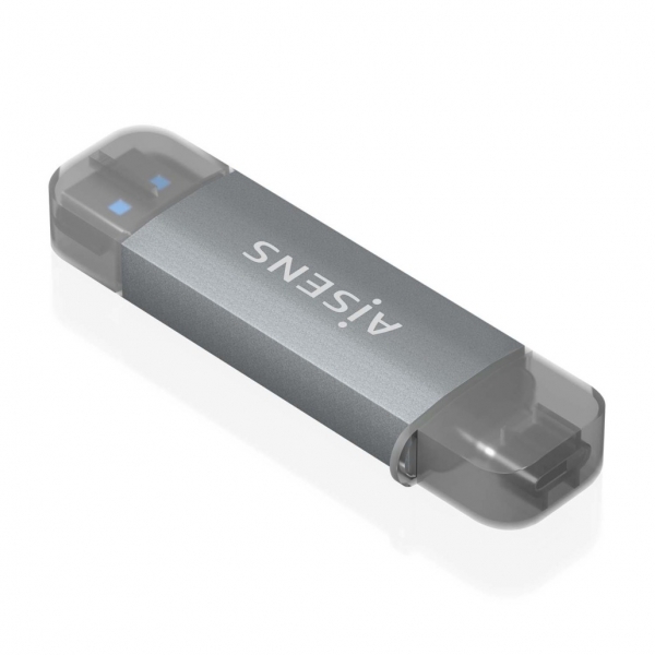 aisens lector de tarjetas usb c y usb a compatible con sd, micro sd, mmc, rs mmc soporta usb 3.1 gen1 compatible con windows y mac os color gris