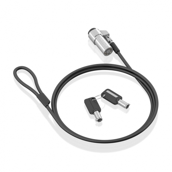 aisens cable de seguridad de acero con cerradura de llave compatible con ranura nano 2.5x6mm revestimiento de vinilo color negro