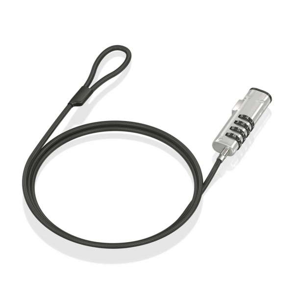 aisens cable de seguridad nano con combinacion acero revestido en vinilo compatible con ranura nano 2.5x6mm cerradura de 4 digitos negro