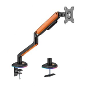 aisens soporte de mesa rgb gaming para monitor/tv giratorio e inclinable iluminacion rgb acero y aluminio compatible vesa carga maxima 9kg brazo articulado sistema de pasacables color negro/naranja