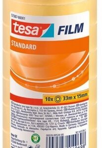 tesa tesafilm standard pack de 10 cintas autoadhesivas transparentes 15mmx33m buena adherencia y alta resistencia a la luz uv sin pvc