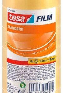 tesa tesafilm standard pack de 8 cintas autoadhesivas transparentes 19mmx33m buena adherencia y alta resistencia a la luz uv sin pvc