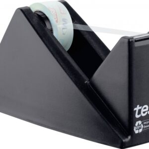 tesa tesafilm eco & crystal easy cut portarrollos de sobremesa + cinta adhesiva fabricada con 90% de botellas pet recicladas color negro