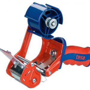 tesa 6400 comfort precintadora para rollos de hasta 50mm sistema de cuchilla protegida tension ajustable manualmente color rojo/azul