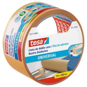 tesa universal cinta adhesiva doble cara 50mm x 10 metros para fijar moquetas en diferentes superficies para manualidades y decoracion color blanco