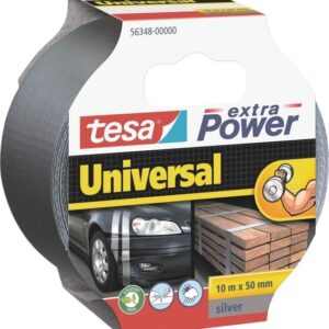 tesa extra power universal cinta adhesiva multiusos 50mm x 10 metros fuerte poder de pegado se rompe facilmente con la mano resistente a la intemperie color gris