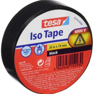 tesa cinta aislante 19mm x 20m fabricada en pvc para reparar, aislar y agrupar todo tipo de cables electricos color negro