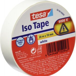 tesa cinta aislante 19mm x 20m fabricada en pvc para reparar, aislar y agrupar todo tipo de cables electricos color blanco