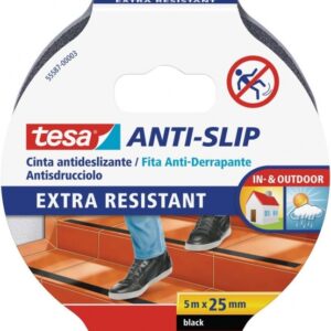 tesa cinta adhesiva antideslizante 25mm x 5m extremadamente fuerte y duradera adhesion muy fuerte se puede cortar a mano color negro