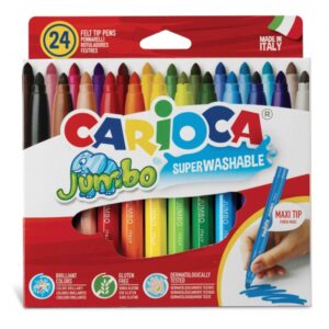 carioca jumbo pack de 24 rotuladores cuerpo octogonal maxi tinta superlavable punta maxi 6mm bloqueada tapa ventilada color varios