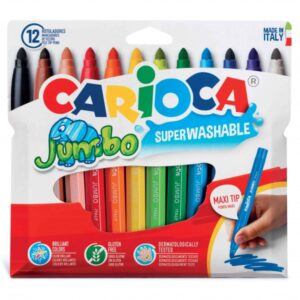 carioca jumbo pack de 12 rotuladores cuerpo octogonal maxi tinta superlavable punta maxi 6mm bloqueada tapa ventilada color varios