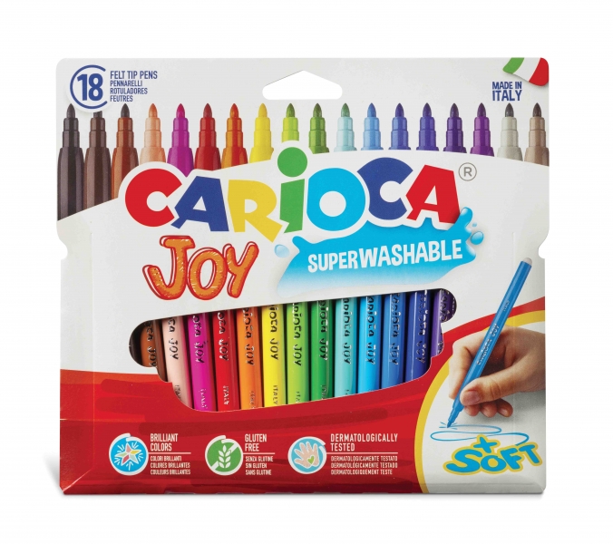 carioca joy pack de 18 rotuladores tinta superlavable punta fina 2.8mm bloqueada tapa ventilada color varios