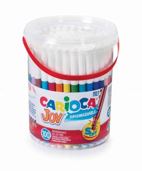 carioca joy pack de 100 rotuladores tinta superlavable punta fina 2.8mm y bloqueada tapa ventilada color varios