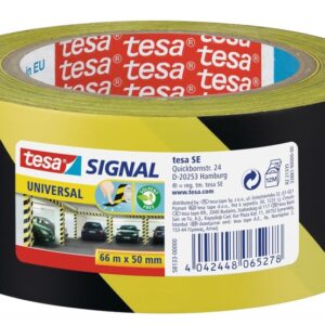 tesa cinta adhesiva de señalizacion 50mm x 66m ideal para señalizar obstaculos permanentes adhesivo sin disolventes color amarillo/negro