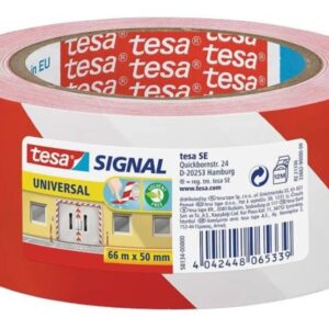 tesa cinta adhesiva de señalizacion 50mm x 66m ideal para señalizar obstaculos permanentes adhesivo sin disolventes color rojo/blanco