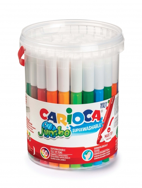 carioca jumbo pack de 50 rotuladores cuerpo octogonal maxi tinta superlavable punta maxi 6mm bloqueada tapa ventilada color varios