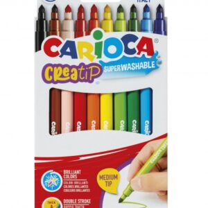 carioca creatip pack de 10 rotuladores tinta superlavable punta media con doble carrera punta bloqueada y con tapa ventilada color varios