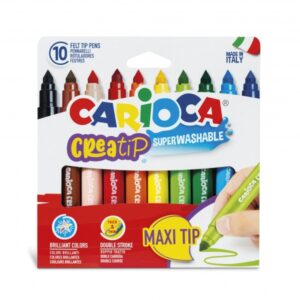 carioca creatip maxi pack de 10 rotuladores tinta superlavable punta maxi con doble carrera punta bloqueada y con tapa ventilada color varios