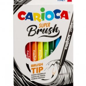 carioca super brush pack de 10 rotuladores punta pincel suave y flexible tinta lavable colores super brillantes perfecto para caligrafia y lettering color varios
