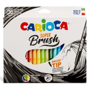 carioca super brush pack de 20 rotuladores punta pincel suave y flexible tinta lavable colores super brillantes perfecto para caligrafia y lettering color varios