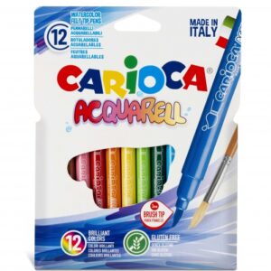 carioca acquarell pack de 12 rotuladores acuarelables punta pincel bloqueada tinta lavable colores difuminables con agua y pincel recomendado para papel de dibujo color varios