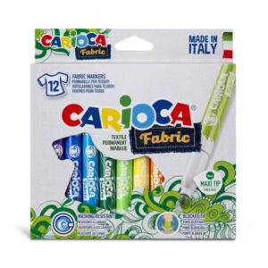 carioca fabric pack de 12 rotuladores para tejidos punta maxi Ø 6mm tinta especial para tejidos colores indelebles planchar para mayor duracion y brillo color varios