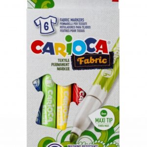 carioca fabric pack de 6 rotuladores para tejidos punta maxi Ø 6mm tinta especial para tejidos colores indelebles tras aplicacion mayor duracion y brillo al planchar reverso color varios