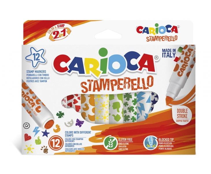 carioca stamperello pack de 12 rotuladores de doble punta punta conica punta con sellos tinta lavable color varios