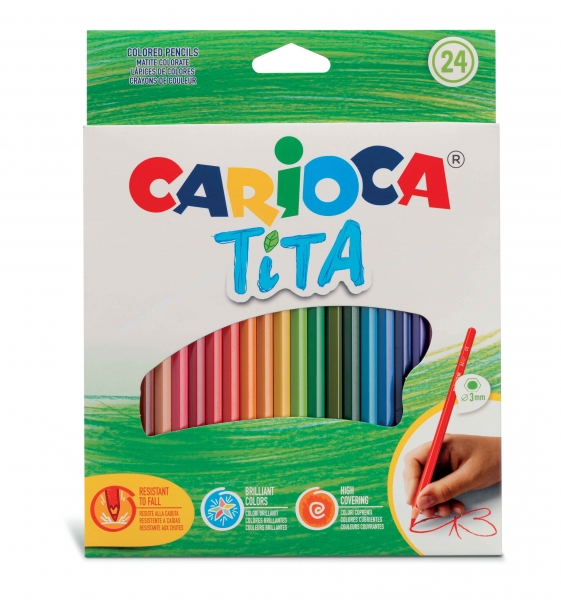 carioca tita pack de 24 lapices de resina cuerpo hexagonal colores brillantes y lavables escritura blanda mina Ø 3mm segura y super resistente a las caidas color varios