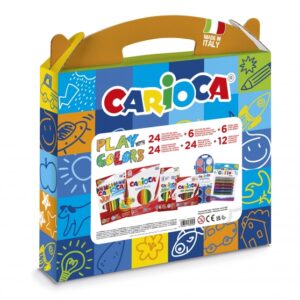 carioca play + colors pack maletin de plastico 18 lapices de colores 12 acuarelas 6 rotuladores jumbo punta maxi 4 rotuladores joy punta fina 24 ceras 6 glitter glues color varios