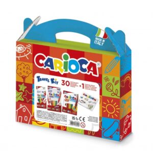 carioca travel kit maletin de plastico 6 rotuladores punta maxi 12 rotuladores punta fina 12 rotuladores doble punta 1 album para colorear color varios