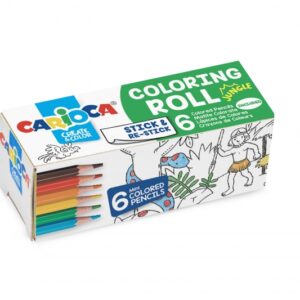 carioca mini coloring roll jungle de papel adhesivo para colorear + 6 lapices de colores aplicable en superficies verticales u horizontales reutilizable sin residuos
