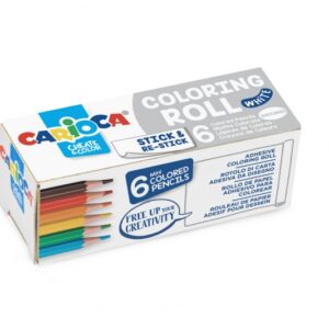 carioca mini coloring roll white papel adhesivo para colorear + 6 lapices de colores aplicable en superficies verticales u horizontales reutilizable sin residuos
