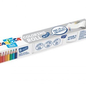 carioca coloring roll white rollo de papel adhesivo para colorear + 8 lapices de colores surtidos aplicable en superficies verticales u horizontales reutilizable sin residuos