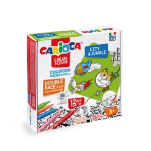 carioca create & color coloring puzzle city & jungle puzzle de 35 piezas a doble cara para colorear + 12 rotuladores dureza del carton y precision de encajes colores surtidos