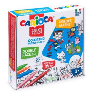 carioca coloring puzzle super heroes & market puzzle de 35 piezas a doble cara para colorear + 12 rotuladores carton duro y encajes precisos para facil montaje colores surtidos