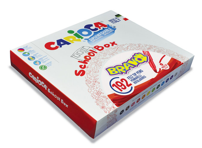 carioca bravo pack de 192 rotuladores punta maxi 6mm bloqueada cuerpo octogonal maxi tinta superlavable tapa ventilada ideal para colegios colores surtidos