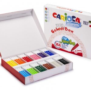 carioca jumbo school box pack de 144 rotuladores punta maxi 6mm bloqueada tinta superlavable tapa ventilada ideal para colegios colores surtidos