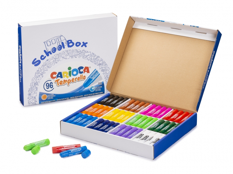 carioca temperello school box pack de 96 temperas solidas colores brillantes y lavables gran cobertura faciles de mezclar acabado satinado secado rapido colores surtidos