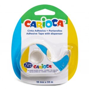 carioca portarollos + cinta adhesiva transparente 19mm x 33m no amarillea con el tiempo ideal para papel y carton